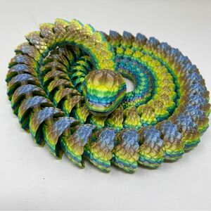 Articulating Snake 3D Printed 5 Feet Long Grass Green Tan Purple Colour Décor